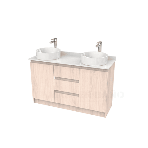 Mueble vanitorio al piso doble para lavamanos de sobreponer de 120cm /  M2-1238-DP / Nougat