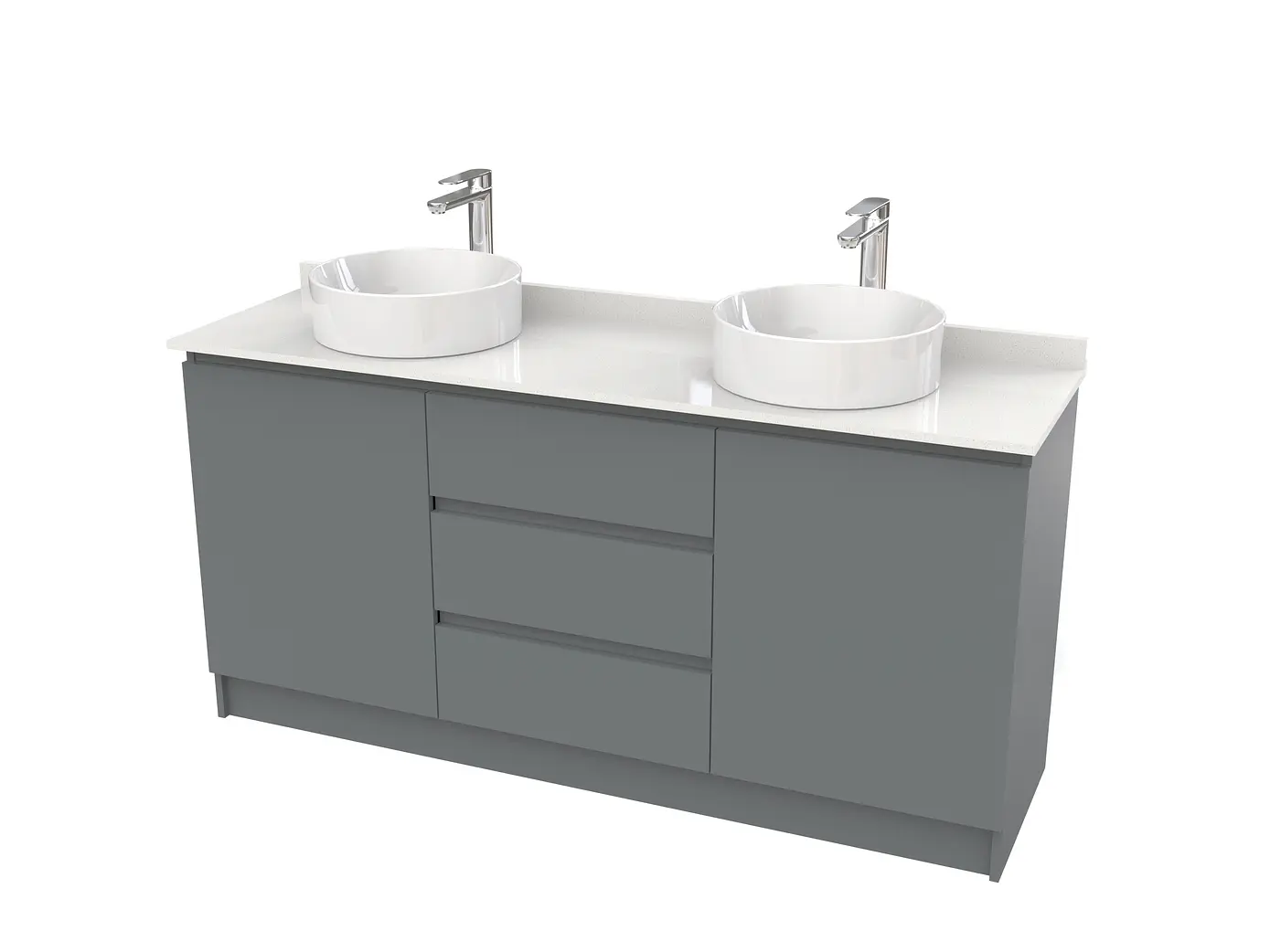 Mueble vanitorio al piso doble para lavamanos de sobreponer de 160cm /  M2-1638-DP / Grafito 1