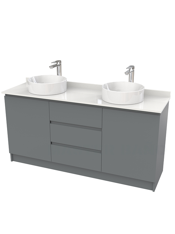 Mueble vanitorio al piso doble para lavamanos de sobreponer de 160cm /  M2-1638-DP / Grafito 1