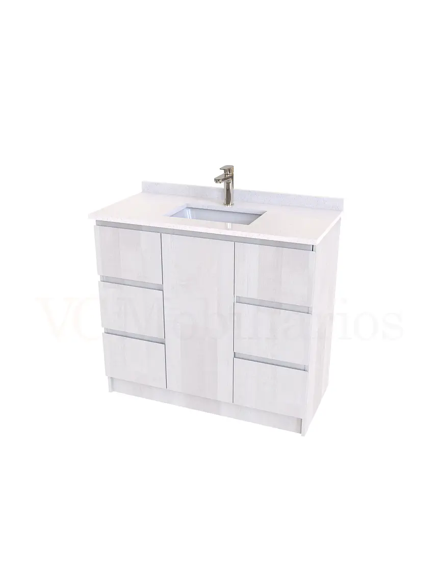 Mueble vanitorio al piso de 90 cm con cubierta de cuarzo M6-938 / Legno 1