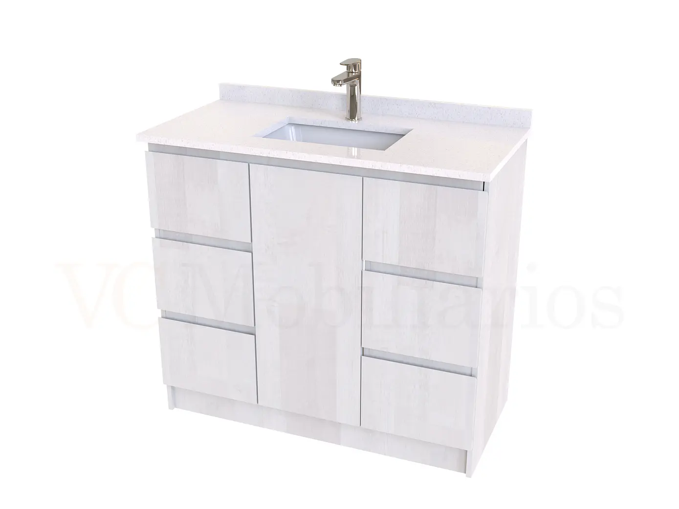 Mueble vanitorio al piso de 90 cm con cubierta de cuarzo M6-938 / Legno 1