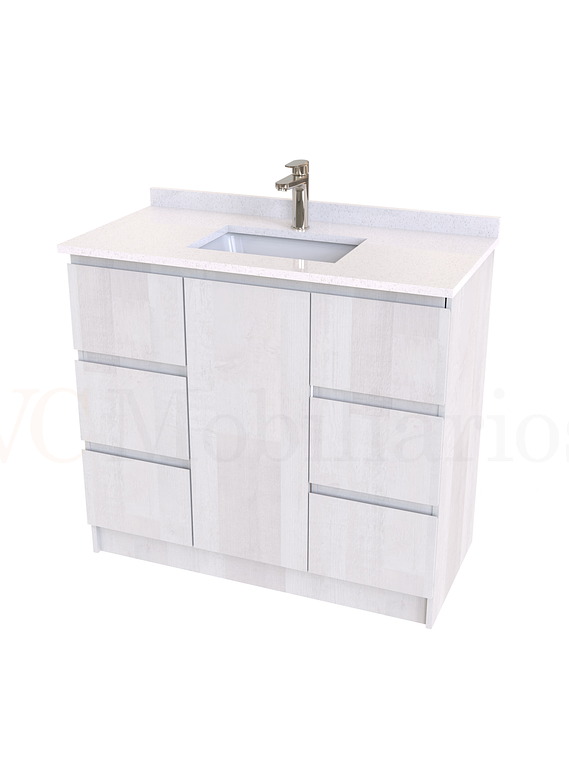 Mueble vanitorio al piso de 90 cm con cubierta de cuarzo M6-938 / Legno 1