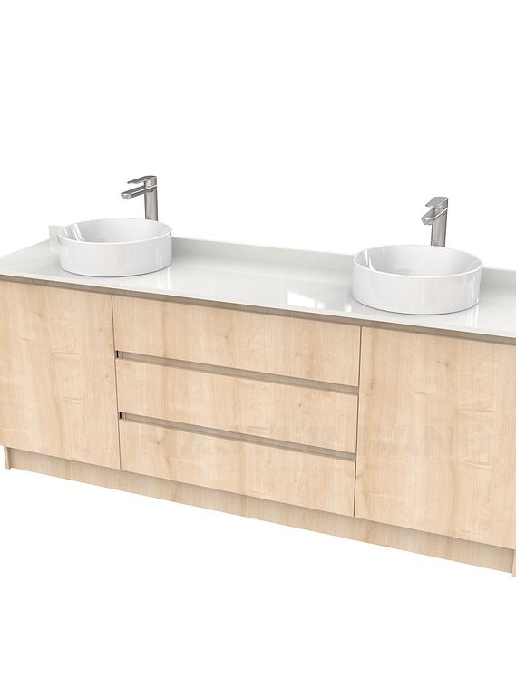 Mueble vanitorio al piso doble para lavamanos de sobreponer de 170cm /  M2-1738-DP / Rustico 1