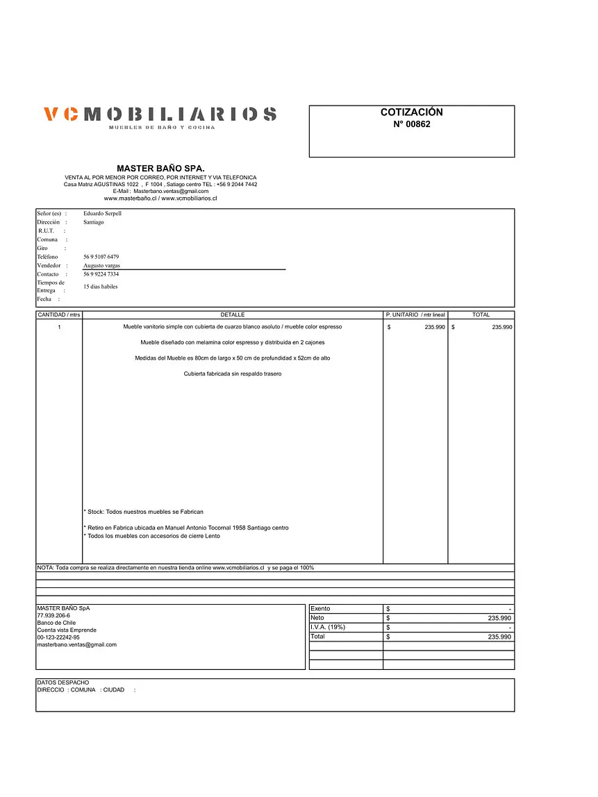  COTIZACIÓN N° 00862 1