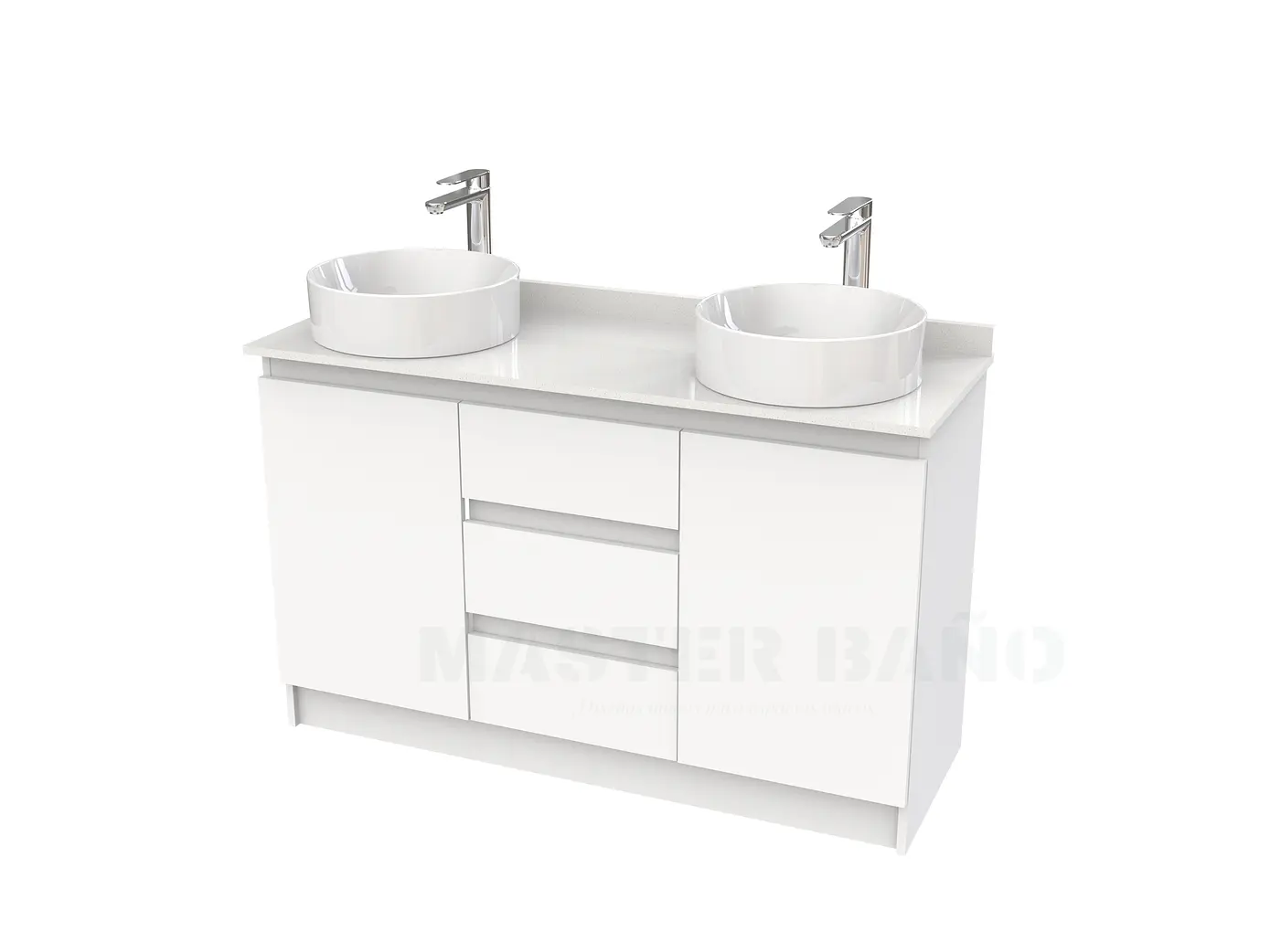 Mueble vanitorio al piso doble para lavamanos de sobreponer de 120cm /  M2-1238-DP / Blanco 1