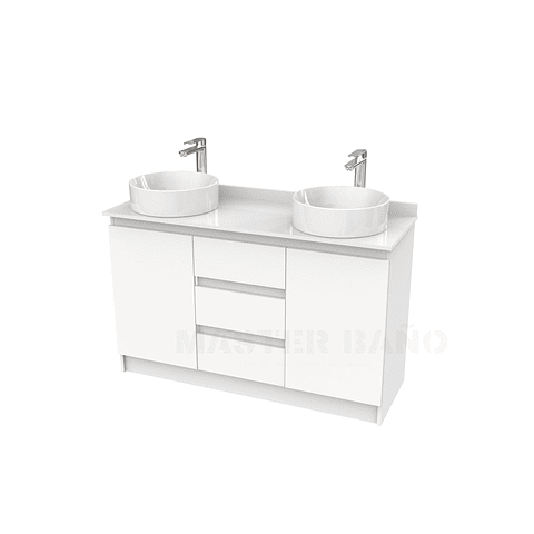 Mueble vanitorio al piso doble para lavamanos de sobreponer de 120cm /  M2-1238-DP / Blanco
