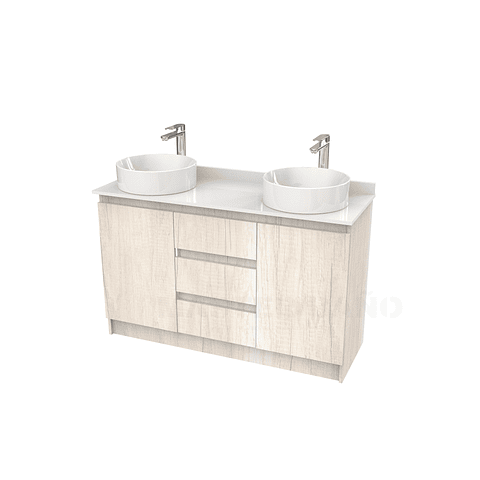 Mueble vanitorio al piso doble para lavamanos de sobreponer de 130cm /  M2-1338-DP / Toscana