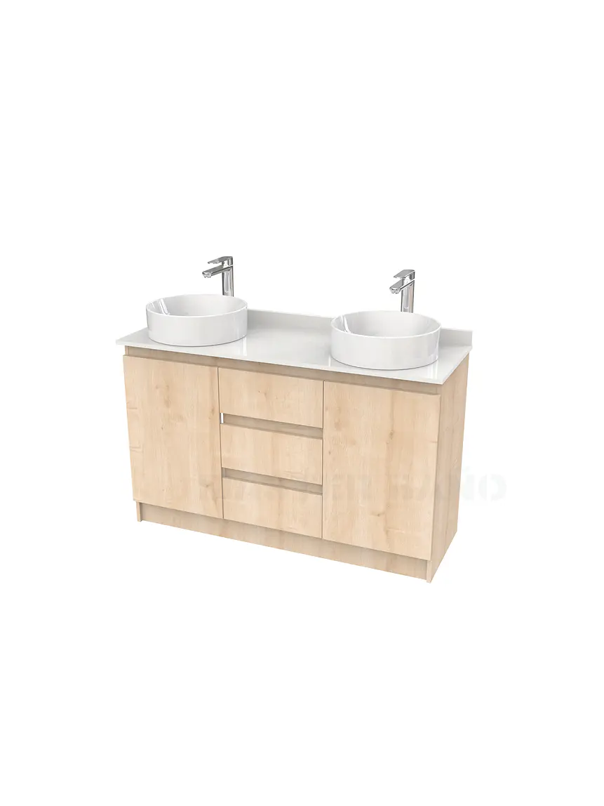 Mueble vanitorio al piso doble para lavamanos de sobreponer de 130cm /  M2-1338-DP / Rustico 1