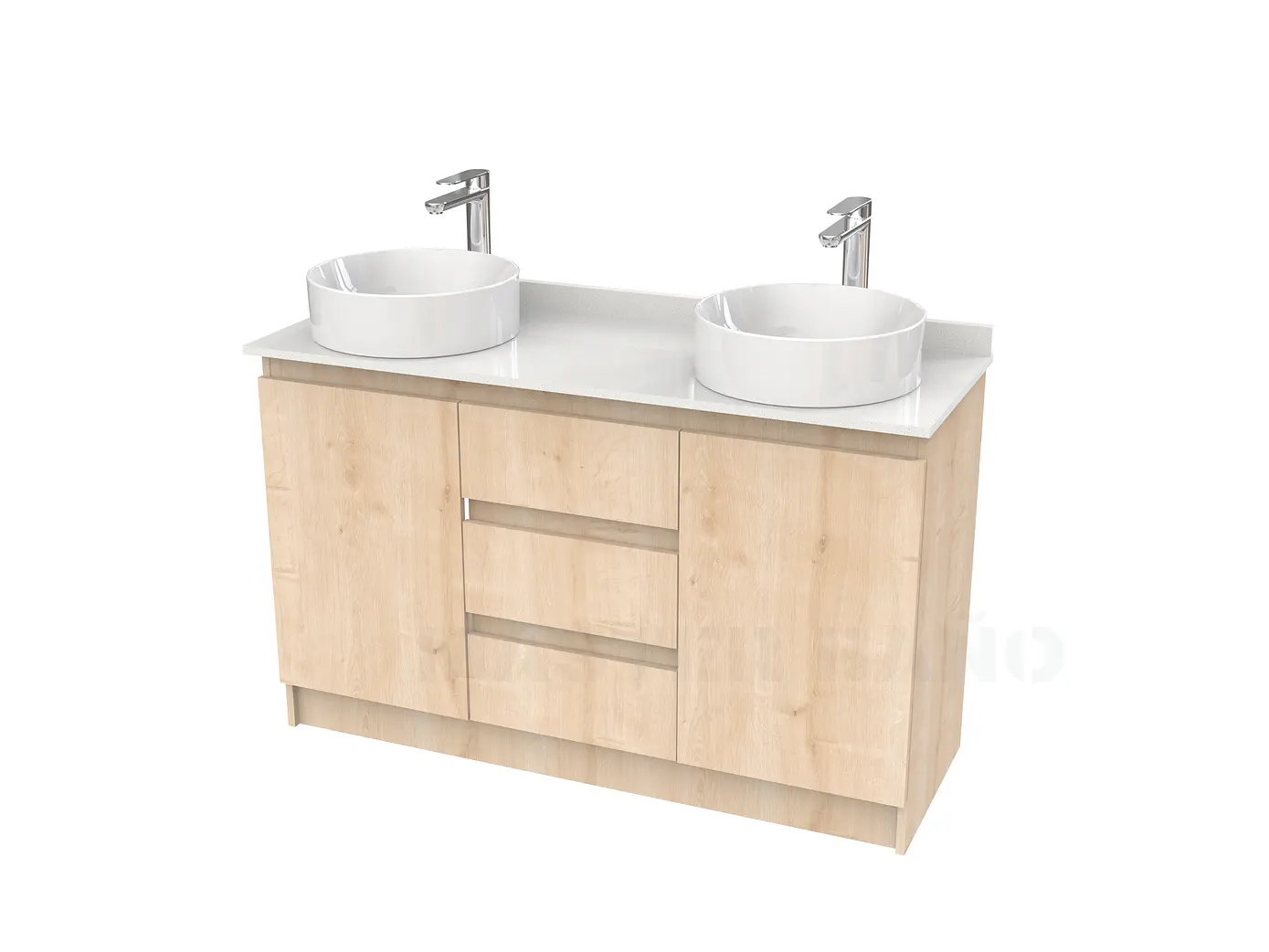 Mueble vanitorio al piso doble para lavamanos de sobreponer de 130cm /  M2-1338-DP / Rustico 1