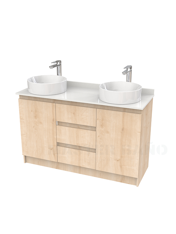 Mueble vanitorio al piso doble para lavamanos de sobreponer de 130cm /  M2-1338-DP / Rustico 1