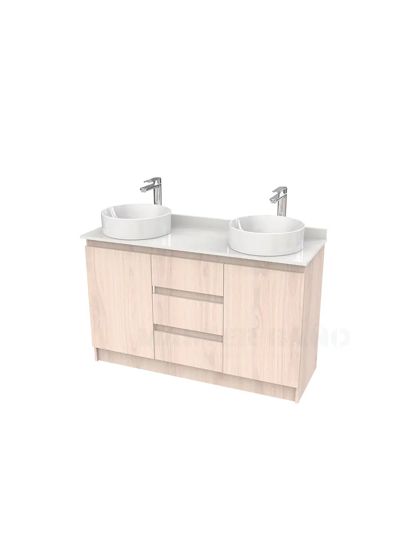 Mueble vanitorio al piso doble para lavamanos de sobreponer de 130cm /  M2-1338-DP / Nougat 1