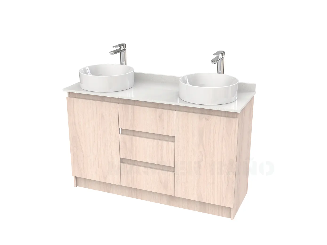 Mueble vanitorio al piso doble para lavamanos de sobreponer de 130cm /  M2-1338-DP / Nougat 1