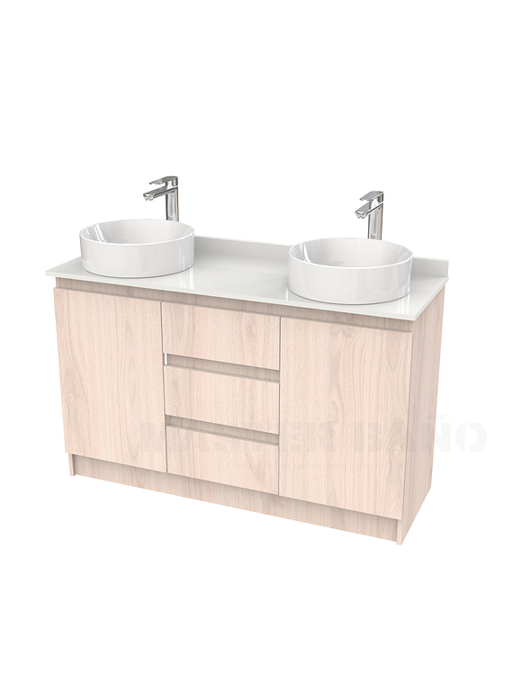 Mueble vanitorio al piso doble para lavamanos de sobreponer de 130cm /  M2-1338-DP / Nougat 1