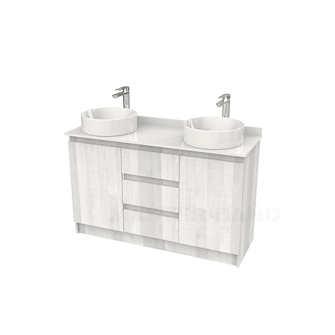 Mueble vanitorio al piso doble para lavamanos de sobreponer de 130cm /  M2-1338-DP / Legno