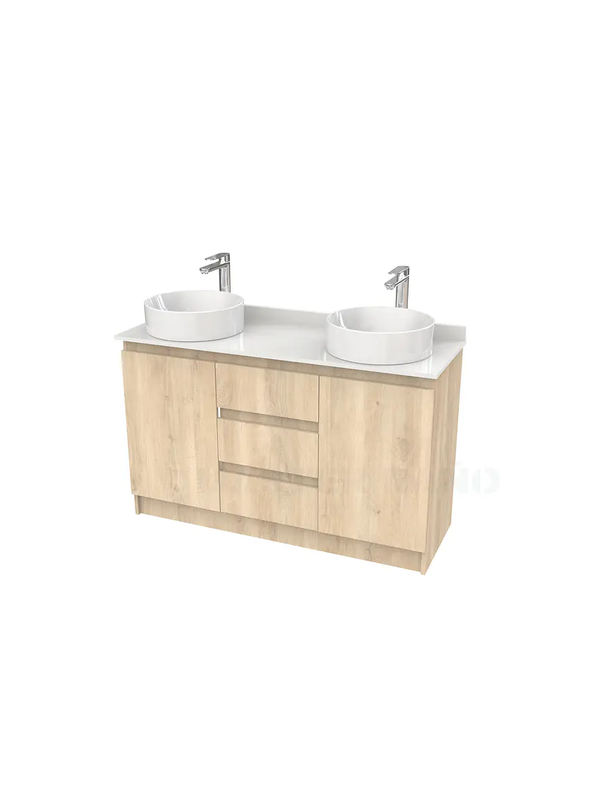 Mueble vanitorio al piso doble para lavamanos de sobreponer de 130cm /  M2-1338-DP / Jerez 1