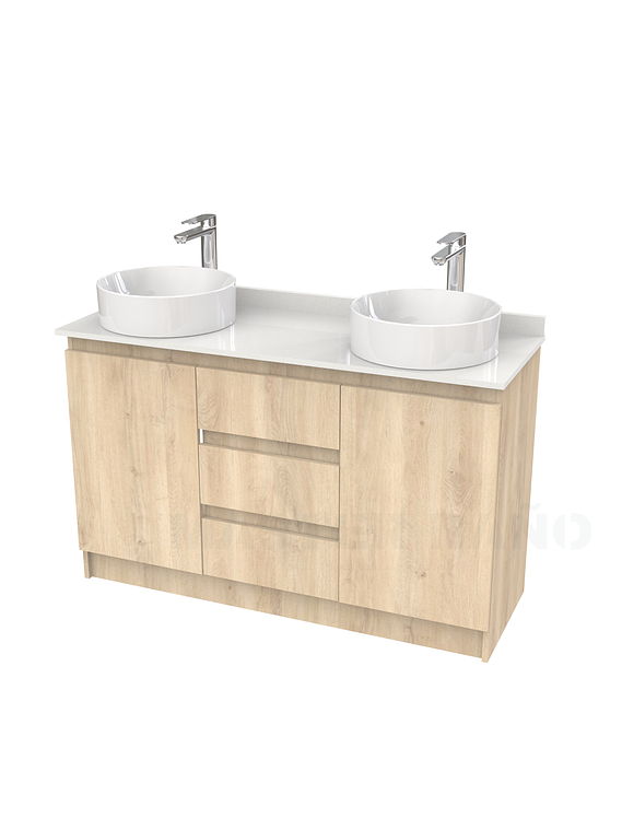 Mueble vanitorio al piso doble para lavamanos de sobreponer de 130cm /  M2-1338-DP / Jerez 1