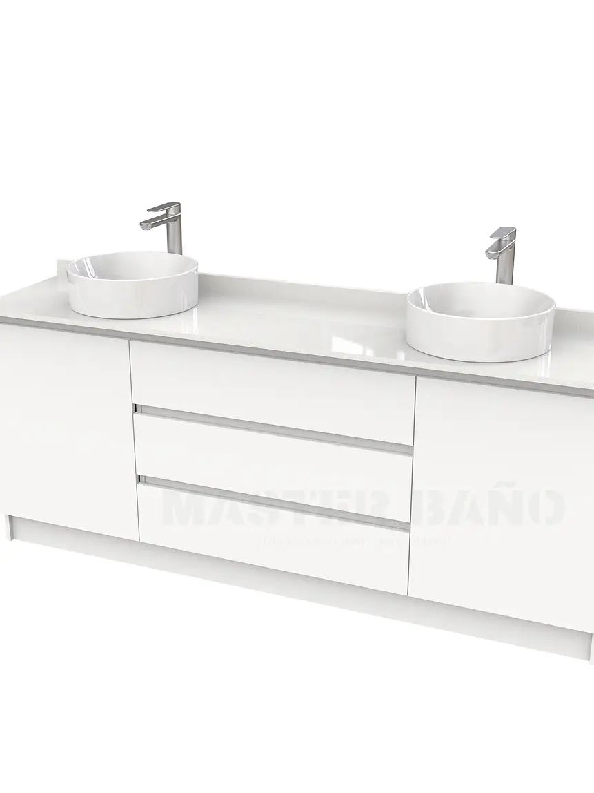 Mueble vanitorio al piso doble para lavamanos de sobreponer de 170cm /  M2-1738-DP / Blanco 1