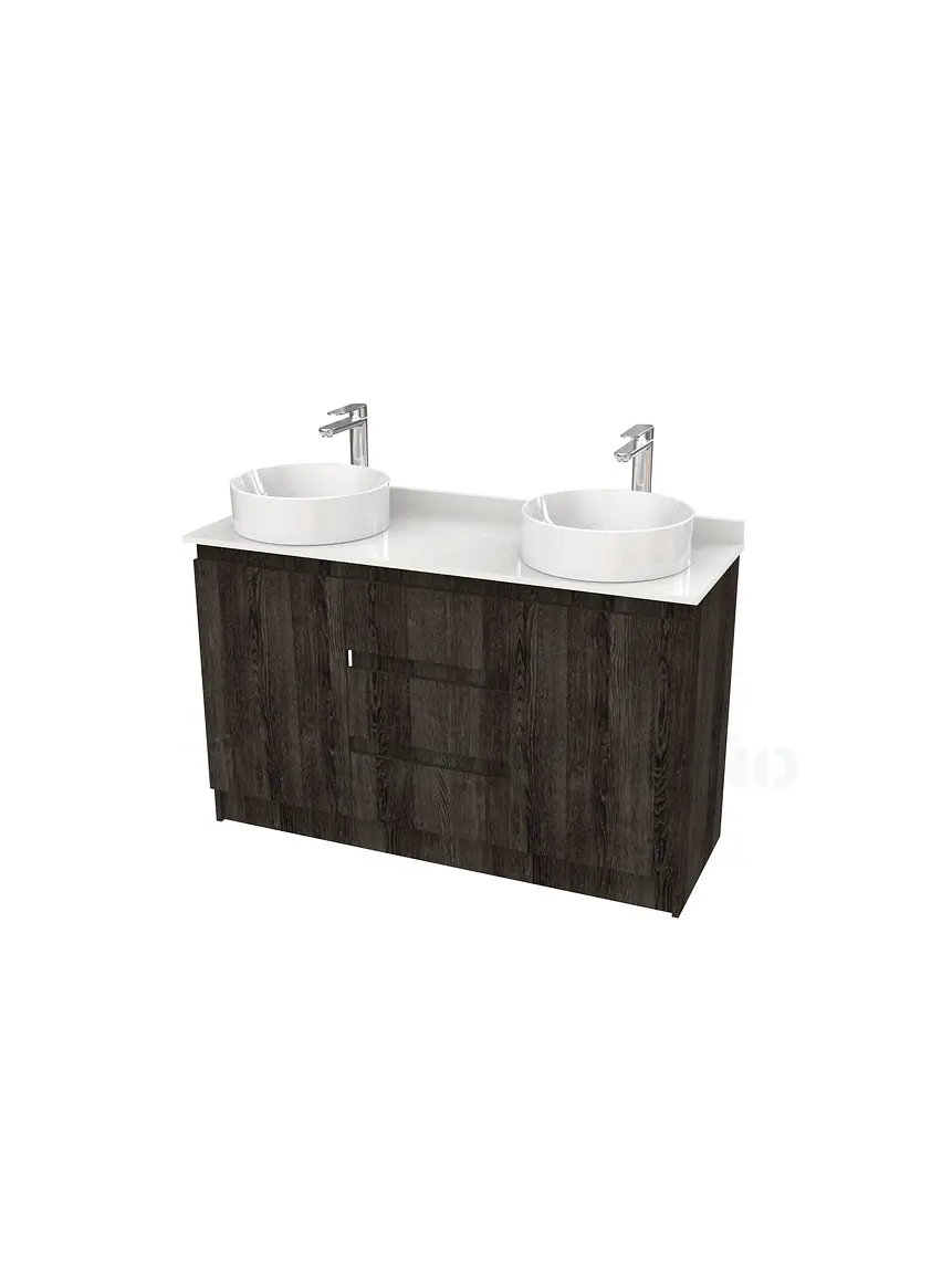 Mueble vanitorio al piso doble para lavamanos de sobreponer de 130cm /  M2-1338-DP / Espresso 1