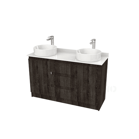 Mueble vanitorio al piso doble para lavamanos de sobreponer de 130cm /  M2-1338-DP / Espresso