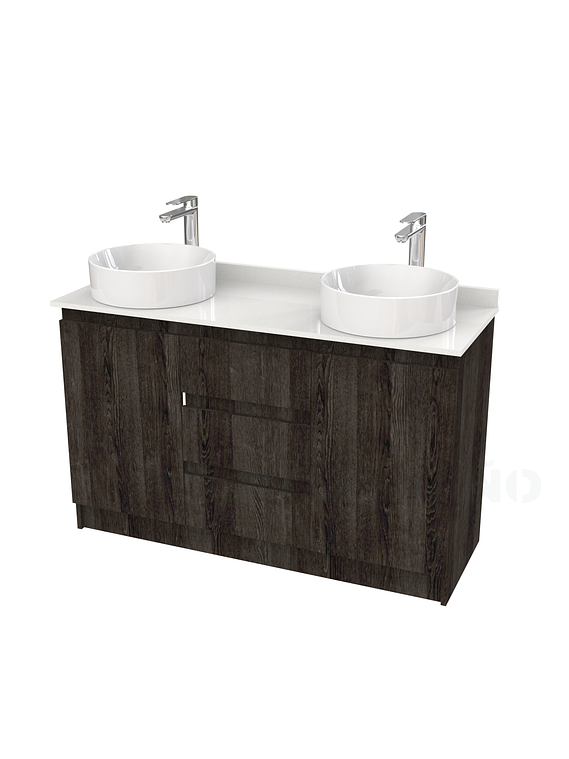 Mueble vanitorio al piso doble para lavamanos de sobreponer de 130cm /  M2-1338-DP / Espresso 1