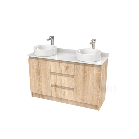 Mueble vanitorio al piso doble para lavamanos de sobreponer de 130cm /  M2-1338-DP / Cava