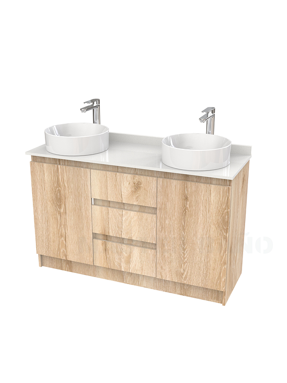 Mueble vanitorio al piso doble para lavamanos de sobreponer de 130cm /  M2-1338-DP / Cava 1