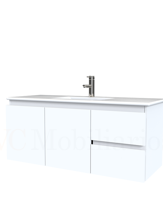 Mueble vanitorio aereo con cubierta de loza de 120 cm / M2-1201-A / Blanco 1