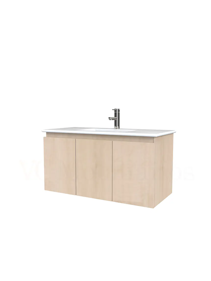 Mueble vanitorio aereo con cubierta de loza de 90 cm  /  M0-901-A / Rustico 1
