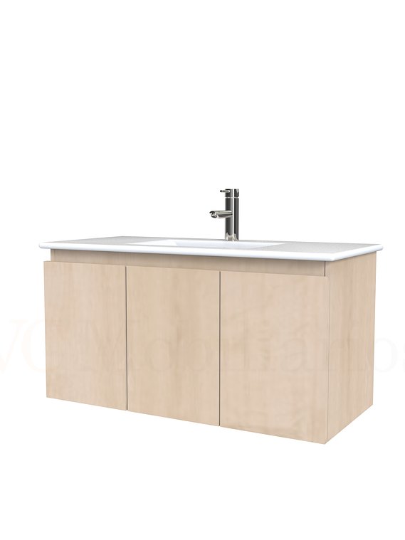 Mueble vanitorio aereo con cubierta de loza de 90 cm  /  M0-901-A / Rustico 1