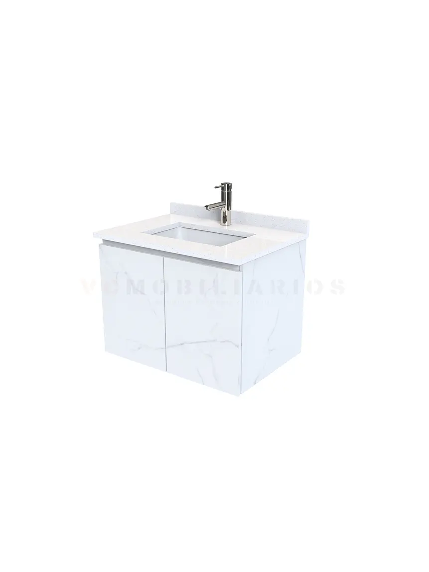 Mueble vanitorio aereo de 60 cm con cubierta de cuarzo / M0-638-A / Marmara 1