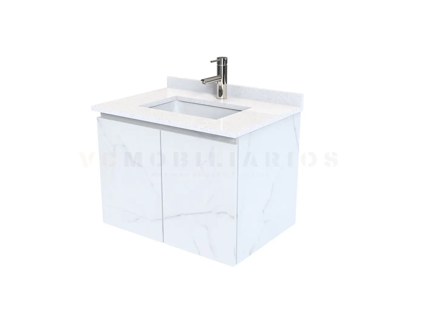 Mueble vanitorio aereo de 60 cm con cubierta de cuarzo / M0-638-A / Marmara 1