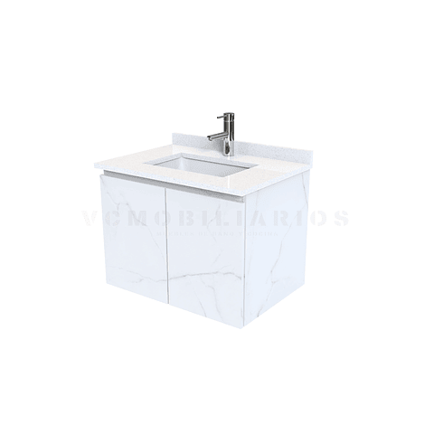 Mueble vanitorio aereo de 60 cm con cubierta de cuarzo / M0-638-A / Marmara