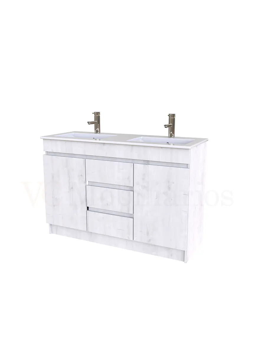 Mueble vanitorio doble al piso de 120 cm con cubierta de loza / M2-1201-D / Alaska 1