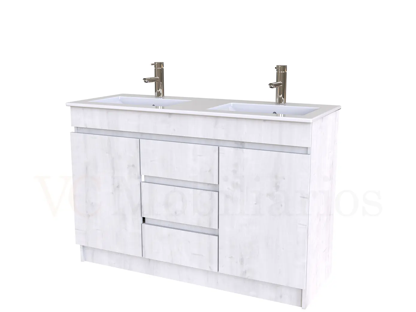 Mueble vanitorio doble al piso de 120 cm con cubierta de loza / M2-1201-D / Alaska 1