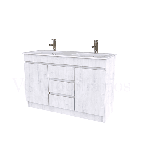 Mueble vanitorio doble al piso de 120 cm con cubierta de loza / M2-1201-D / Alaska