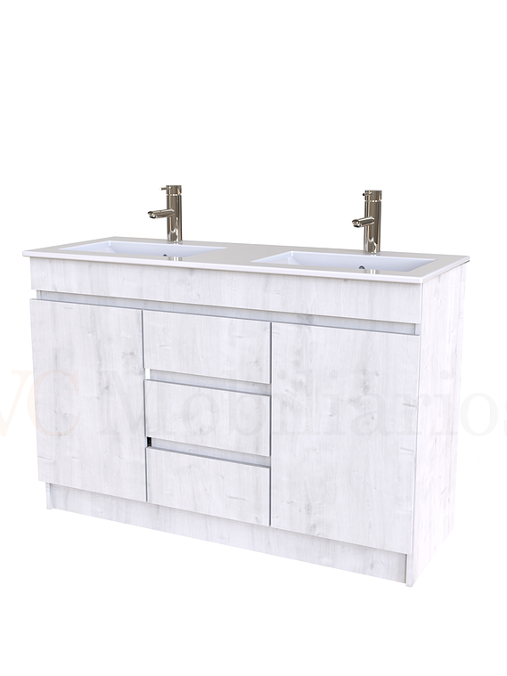 Mueble vanitorio doble al piso de 120 cm con cubierta de loza / M2-1201-D / Alaska 1