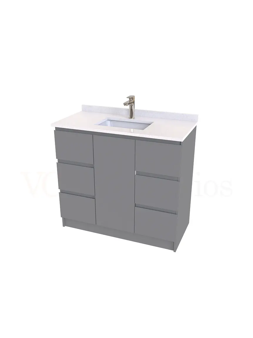Mueble vanitorio al piso de 90 cm con cubierta de cuarzo M6-938 / Carbon 1