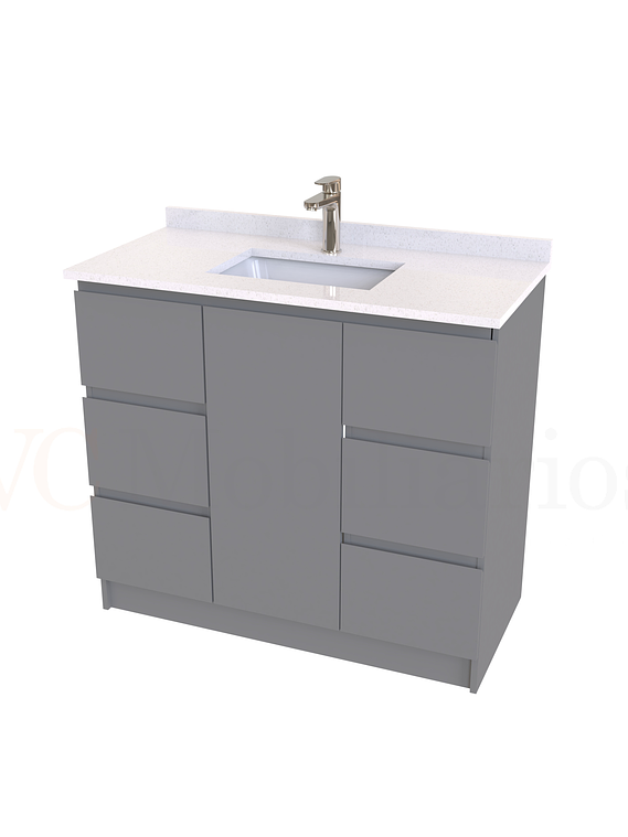 Mueble vanitorio al piso de 90 cm con cubierta de cuarzo M6-938 / Carbon 1