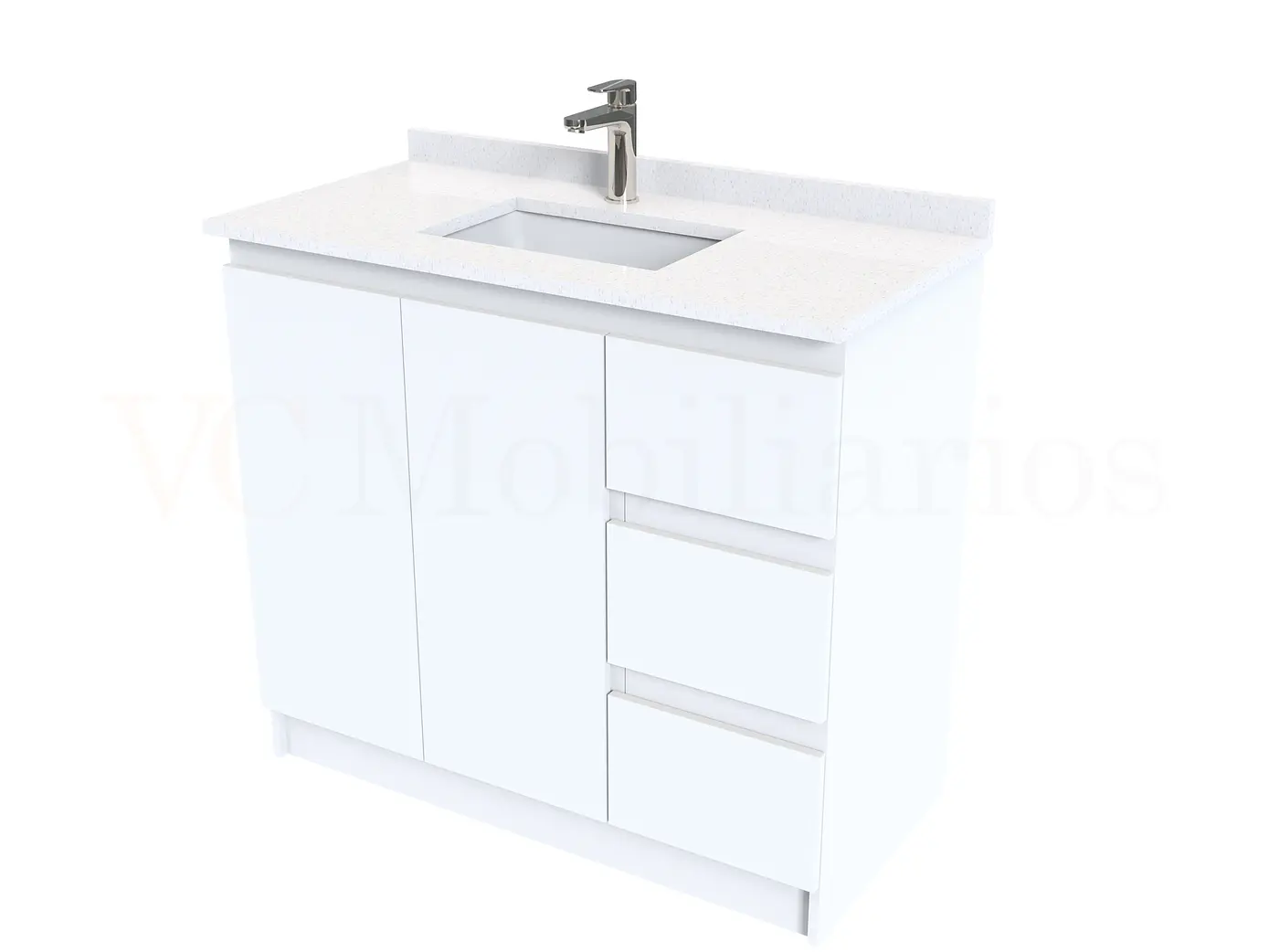 Mueble vanitorio al piso de 100 cm con cubierta de cuarzo M2-1038 / Blanco 1