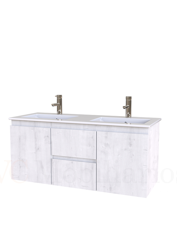 Mueble vanitorio Doble Aéreo  de 120 cm con cubierta de loza  /  M2-1221 -DA / Alaska 1