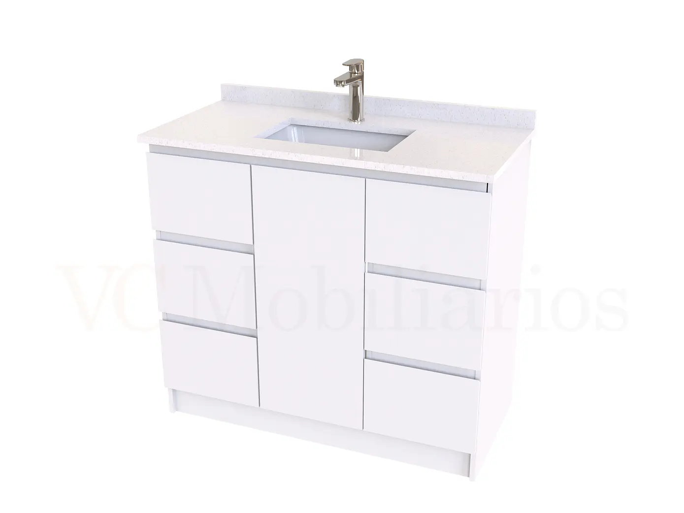 Mueble vanitorio al piso de 90 cm con cubierta de cuarzo M6-938 / Blanco 1