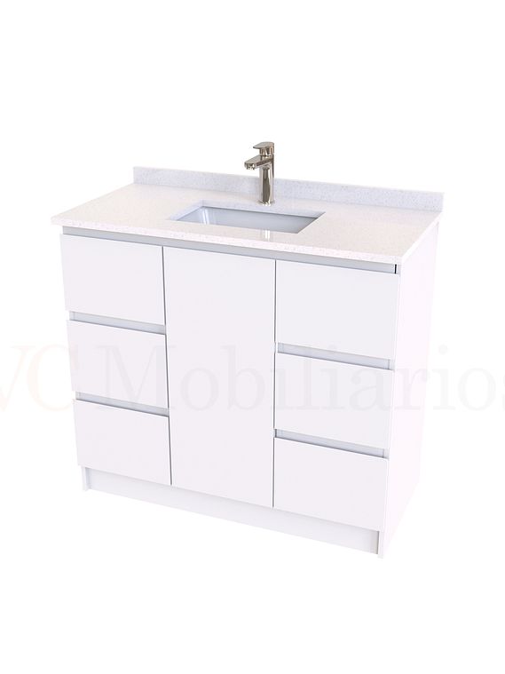 Mueble vanitorio al piso de 90 cm con cubierta de cuarzo M6-938 / Blanco 1