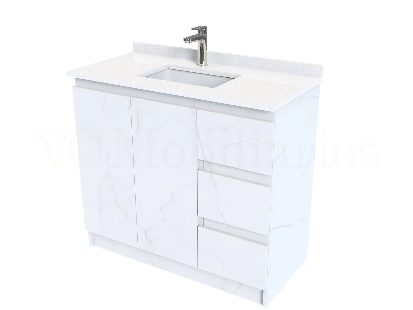 Mueble vanitorio al piso de 100 cm con cubierta de cuarzo M2-1038 / Marmara 1