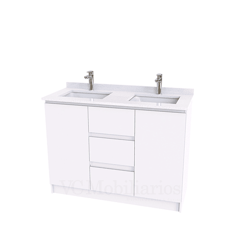 Mueble vanitorio Doble al piso con cubierta de cuarzo  de 120 cm /  M2-1234 -D / Blanco