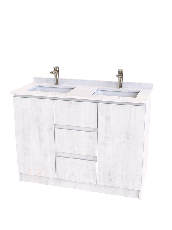 Mueble vanitorio Doble al piso con cubierta de cuarzo  de 130 cm /  M2-1334 -D / Alaska 1