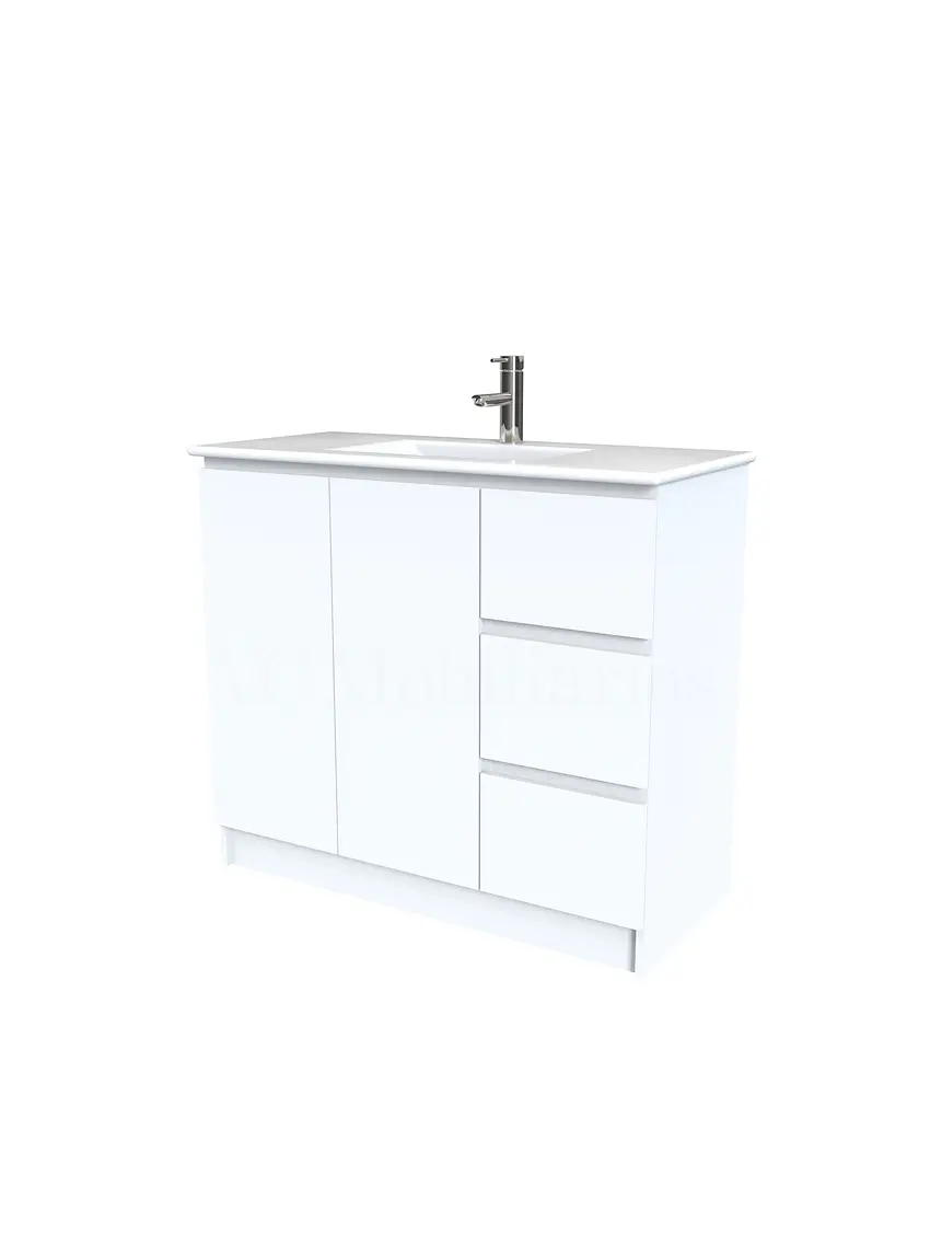 Mueble vanitorio al piso  de 100  cm con cubierta de loza M2-001  / Blanco 1