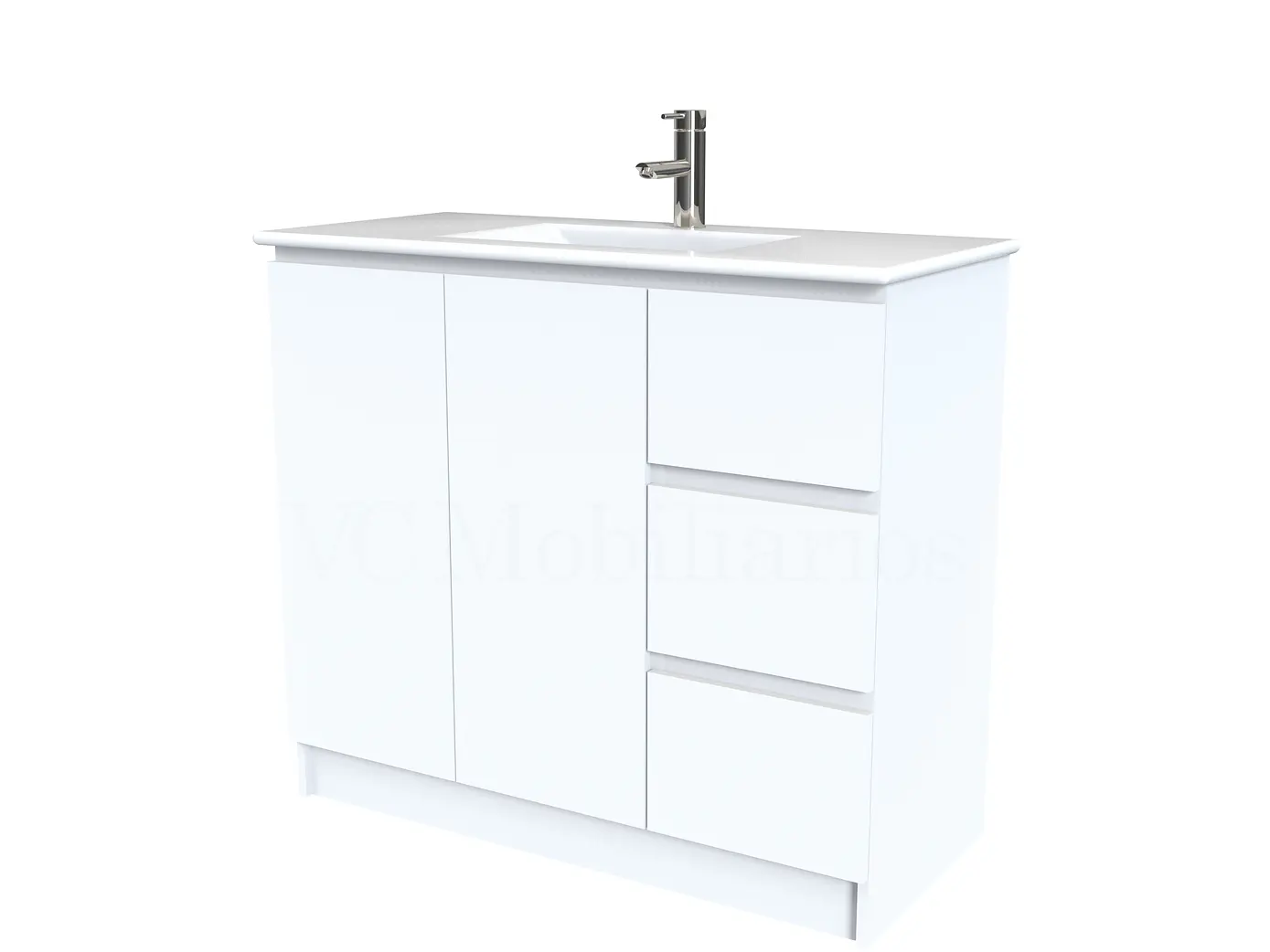 Mueble vanitorio al piso  de 100  cm con cubierta de loza M2-001  / Blanco 1