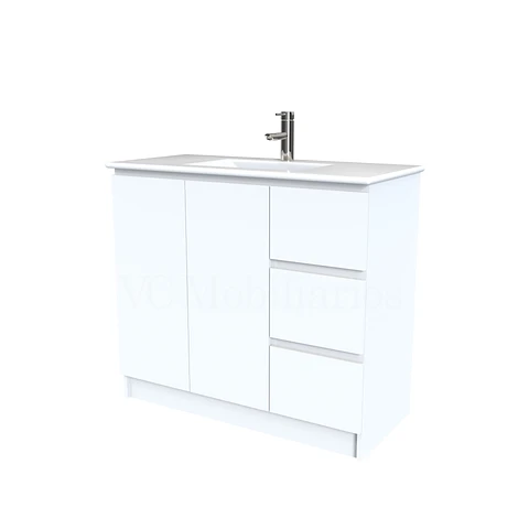 Mueble vanitorio al piso  de 100  cm con cubierta de loza M2-001  / Blanco
