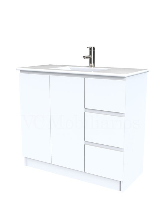 Mueble vanitorio al piso  de 100  cm con cubierta de loza M2-001  / Blanco 1