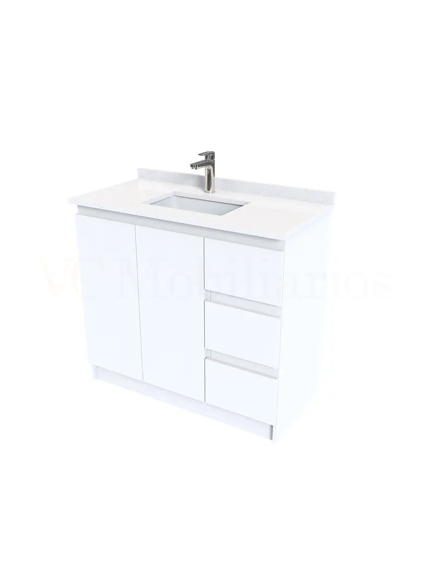 Mueble vanitorio al piso de 90 cm con cubierta de cuarzo M2-938 / Blanco 2
